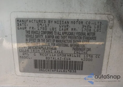 2018 Nissan Versa 1.6 S+ from USA, damaged, VIN 3N1CN7AP5JL819838